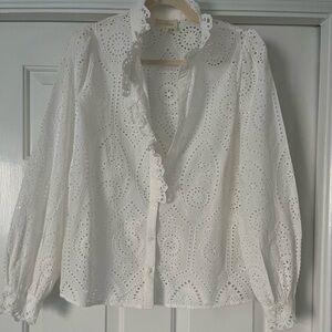 Sézane Chloe Shirt, size 8 (FR 40), Embroidered Ecru